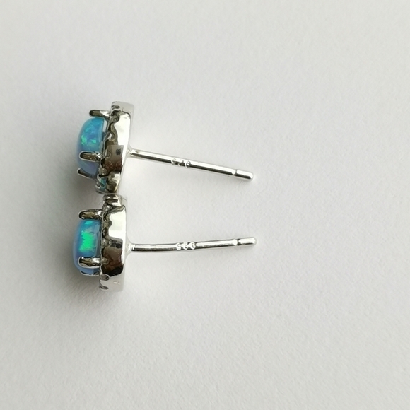 Blue opal cz halo necklace earring set in sterling silver 🆕 - Picture 6 of 7